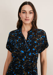 Nell Floral Wide Leg Jumpsuit - Khaki/Blue