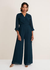 Hattie Wrap Wide Leg Jumpsuit - Ocean