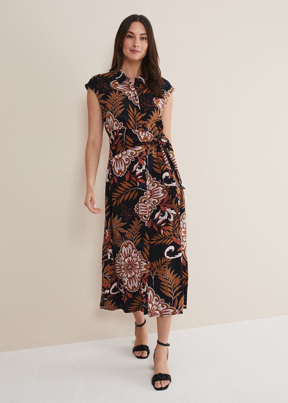 Estelle Paisley Tie Waist Dress - Black/Multi