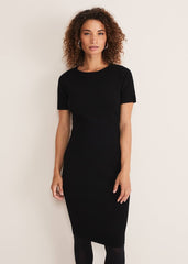 Elsa Ribbed Short Sleeve T-Shirt Dress - Black