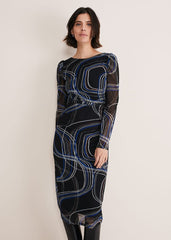 Gizelle Swirl Long Sleeved Dress - Cobalt/Black