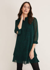 Penelope Chiffon Tiered Mini Dress - Green/Black
