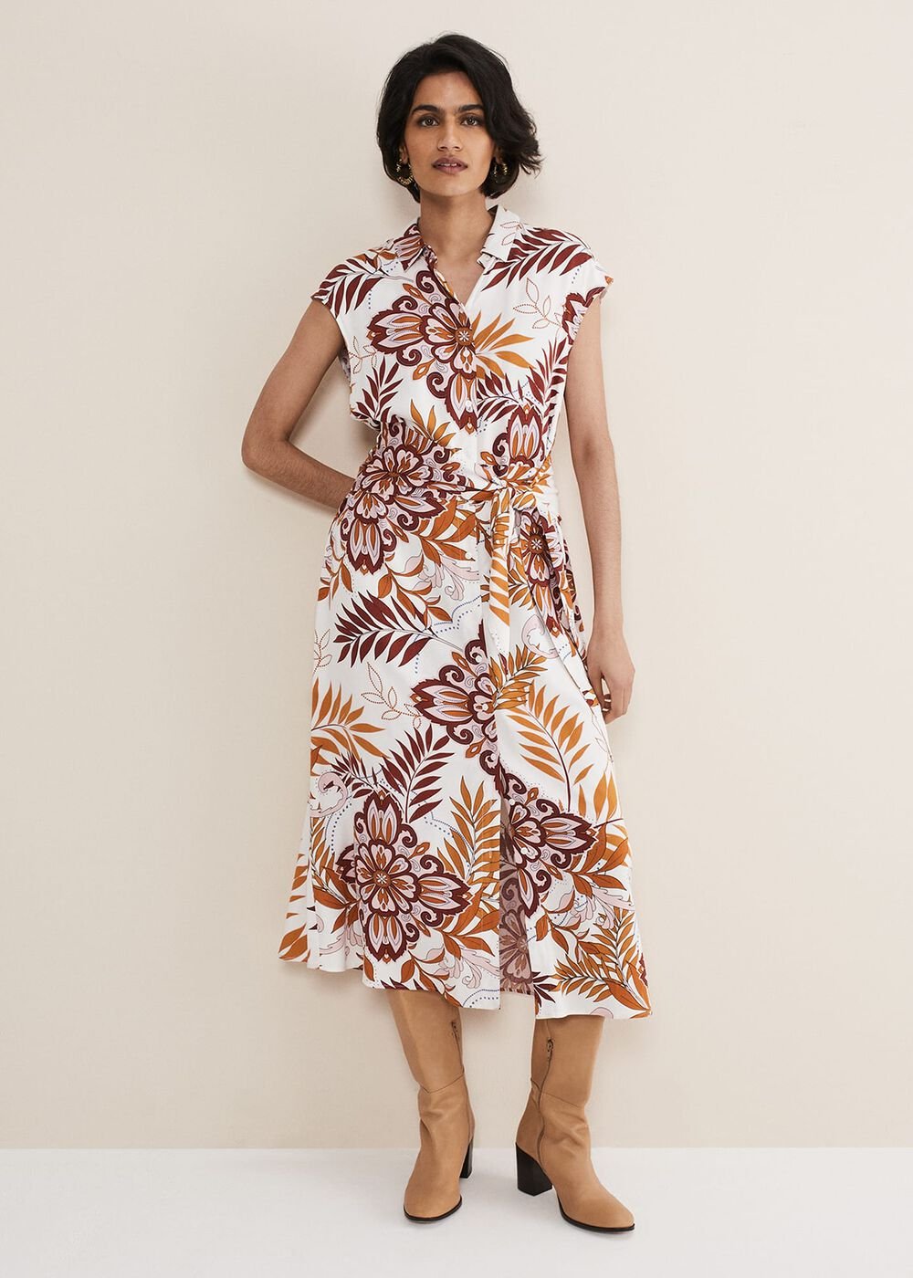 Estelle Paisley Tie Waist Dress - Ivory Multi