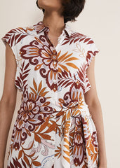 Estelle Paisley Tie Waist Dress - Ivory Multi