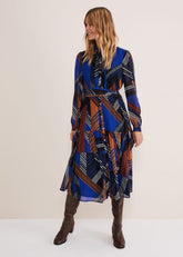 Chantilly Chiffon Shirt Dress - Ochre/Blue/White