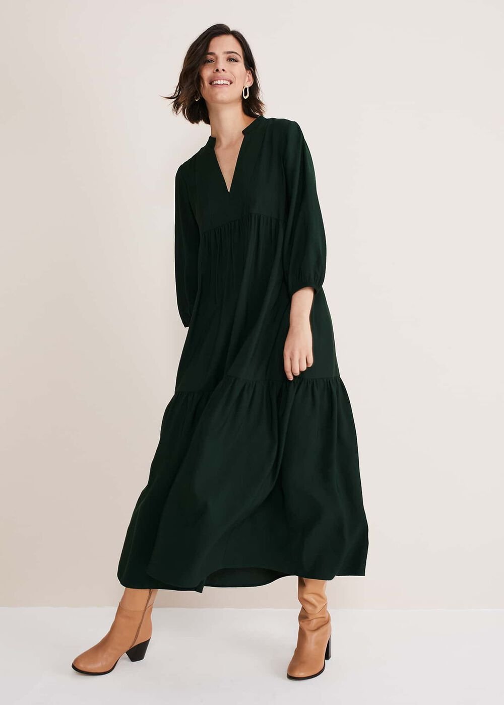 Jayde Tiered Midaxi Dress - Dark Green