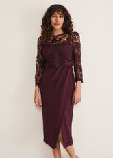 Adeline Double Layer Lace Dress - Dark Plum