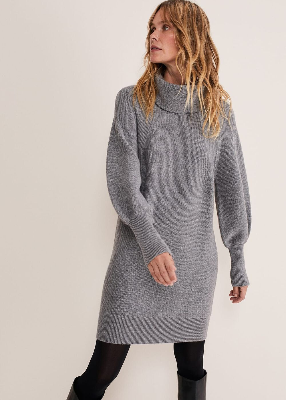 Dahlie Chunky Knit Tunic Mini Dress - Mid Grey
