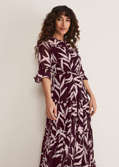 Amber Leaf Print Tiered Dress - Black/Blush