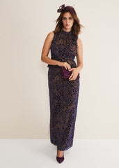 Catalina Leopard Velvet Maxi Dress - Multi-Coloured