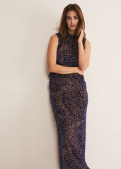 Catalina Leopard Velvet Maxi Dress - Multi-Coloured