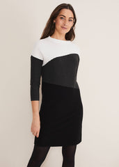 Mali Textured Stitch Colourblock Dress - Black/Multi
