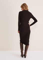 Rosa Ribbed Button Through Dress - Chocolate