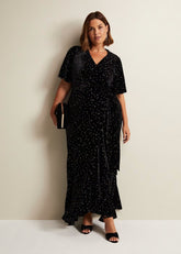 Holly Velvet Star Wrap Maxi Dress - Black