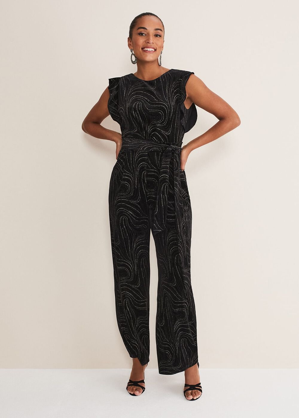 Victoriana Swirl Velvet Jumpsuit - Black/Gold