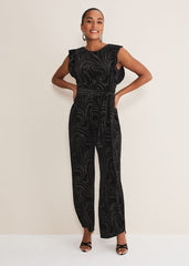 Victoriana Swirl Velvet Jumpsuit - Black/Gold