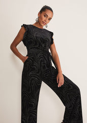 Victoriana Swirl Velvet Jumpsuit - Black/Gold
