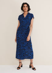 Mara Abstract Print Wrap Dress - Blue/Black