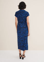 Mara Abstract Print Wrap Dress - Blue/Black