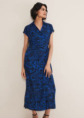 Mara Abstract Print Wrap Dress - Blue/Black