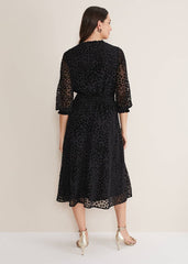 Isador Textured Fit And Flare Midi Dress - Black
