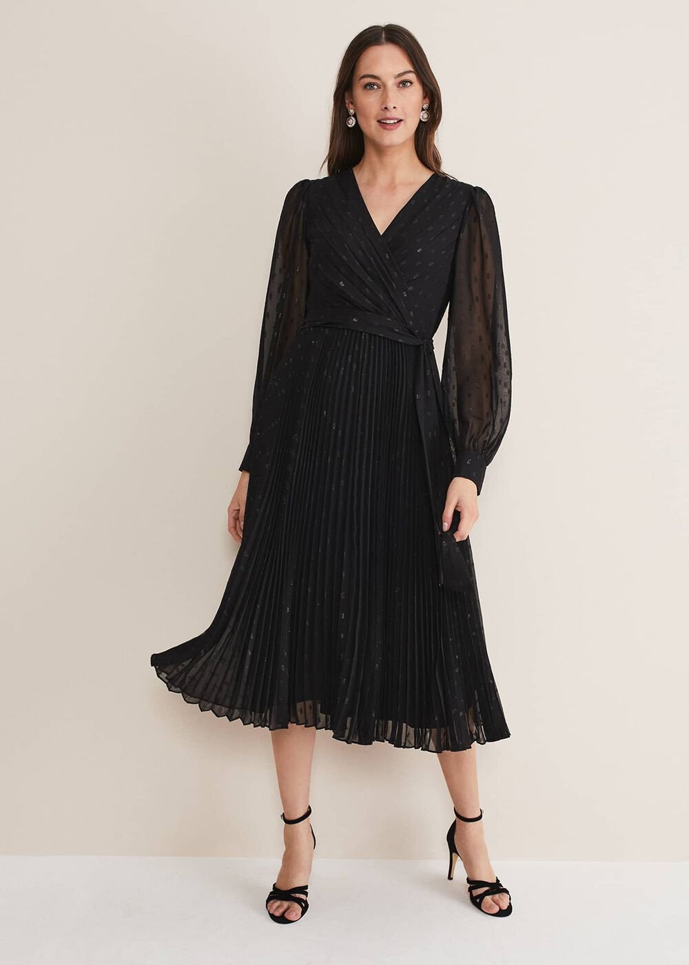 Dani Shimmer Pleat Dress - Black/Silver