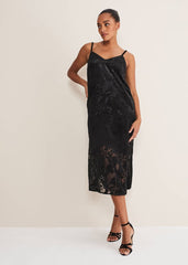 Fayette Textured Velvet Slip Dress - Black
