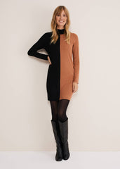 Eris Ribbed Colour Block Knit Tunic - Amber/Black