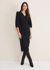 Addison Check Ruched Dress - Black/Blue
