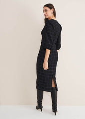 Addison Check Ruched Dress - Black/Blue