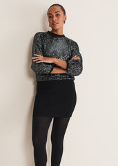 Becca Batwing Sequin Dress - Black/Gunmetal