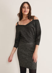 Florin Fitted Lurex Column Dress - Black/Gold