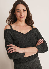 Florin Fitted Lurex Column Dress - Black/Gold