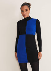 Arden Zip Detail Colour Block Knit Dress - Cobalt/Black