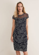 Zila Tapework Dress - Navy/Ivory