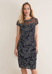 Zila Tapework Dress - Navy/Ivory