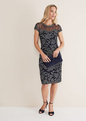 Zila Tapework Dress - Navy/Ivory