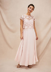 Michelle Lace Pleated Maxi Dress - Antique Rose