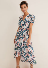 Pastel Floral Print Midaxi Wrap Dress - Multi-Coloured