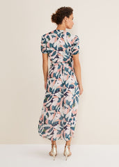 Pastel Floral Print Midaxi Wrap Dress - Multi-Coloured