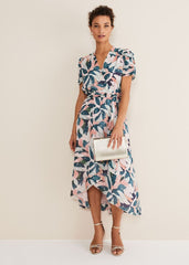 Pastel Floral Print Midaxi Wrap Dress - Multi-Coloured