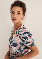 Pastel Floral Print Midaxi Wrap Dress - Multi-Coloured