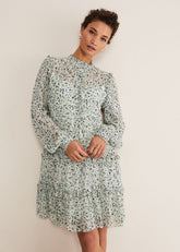 Harlow Floral Tiered Mini Dress - Eau De Nil/Multi