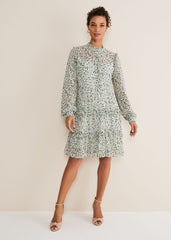 Harlow Floral Tiered Mini Dress - Eau De Nil/Multi