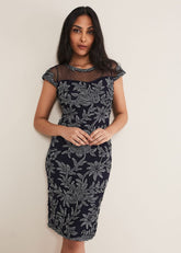 Petite Zila Tapework Dress - Navy/Ivory