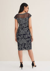 Petite Zila Tapework Dress - Navy/Ivory