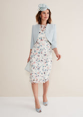 Ivory Floral Lace Dress with Pink & Navy Accents - Ivory/Multi