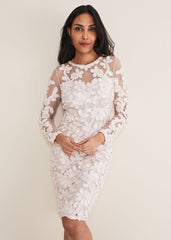 Petite Annika Tapework Dress - Antique Rose/Ivory