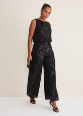 Aubrey Striped Wide Leg Jumpsuit - Black