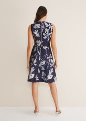 Cassy Jaquard Floral Midi Dress - Navy/Multi